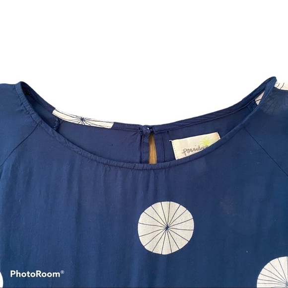 Porridge by Anthropologie blue lightweight top pinwheels peplum hem Medium EUC - Picture 7 of 7